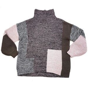American Rag Sweater Color Block Pink Black Mock‎ Neck Sz Small NEW